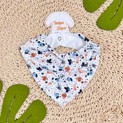 Kit 2 Babadores Bandanas - Cachorrinhos - Azul Jeans e Off White